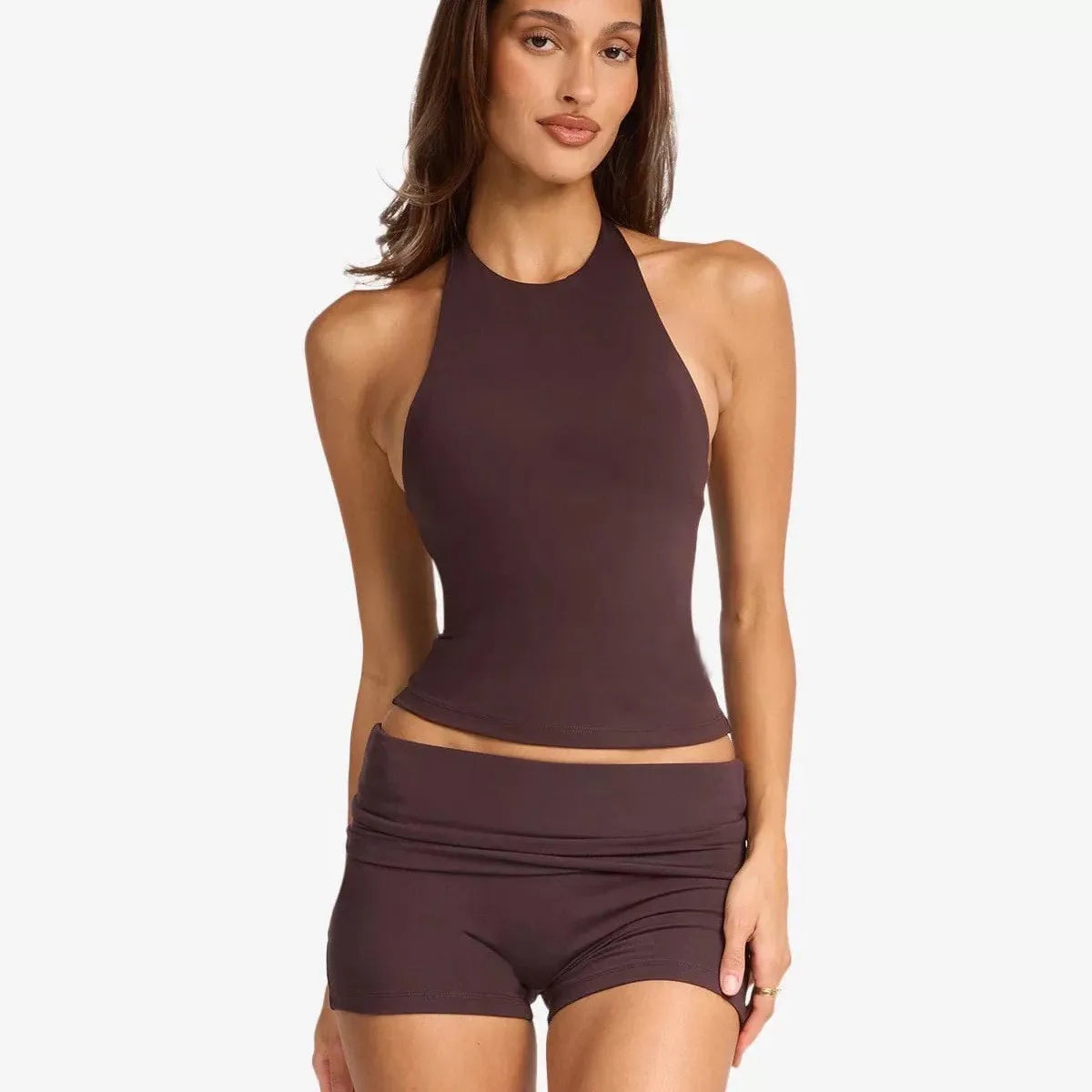 PMWRUN Women Fold Over Waist Biker Shorts High Waisted Ruched Design Soft Stretchy Breathable For Yoga Gym Workout Casual Wear