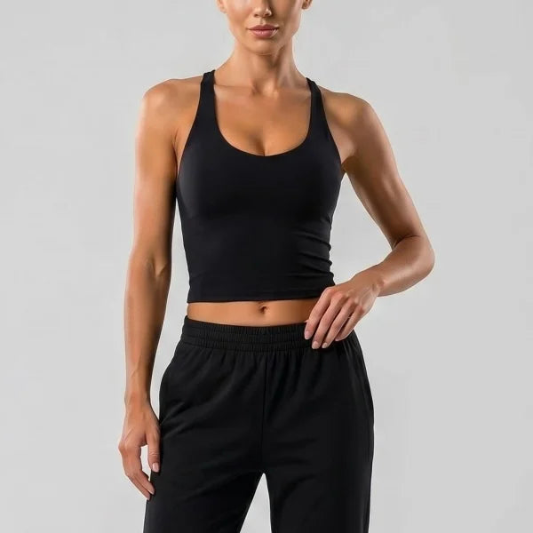 Longline Yoga Tank Top with Built in Bra Women Quick Dry Gym Camisole Workout Shirts Soft Slim Fit Sports Vest Athleisure
