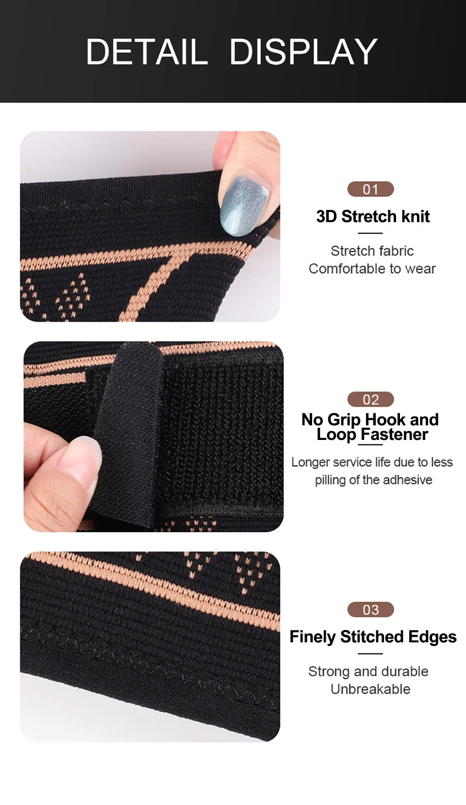 1Pcs Knee Support Knitted Nylon Copper Ion X-type Stable Patella Compression With Straps Ligament Strain  Knee Pads Men Women