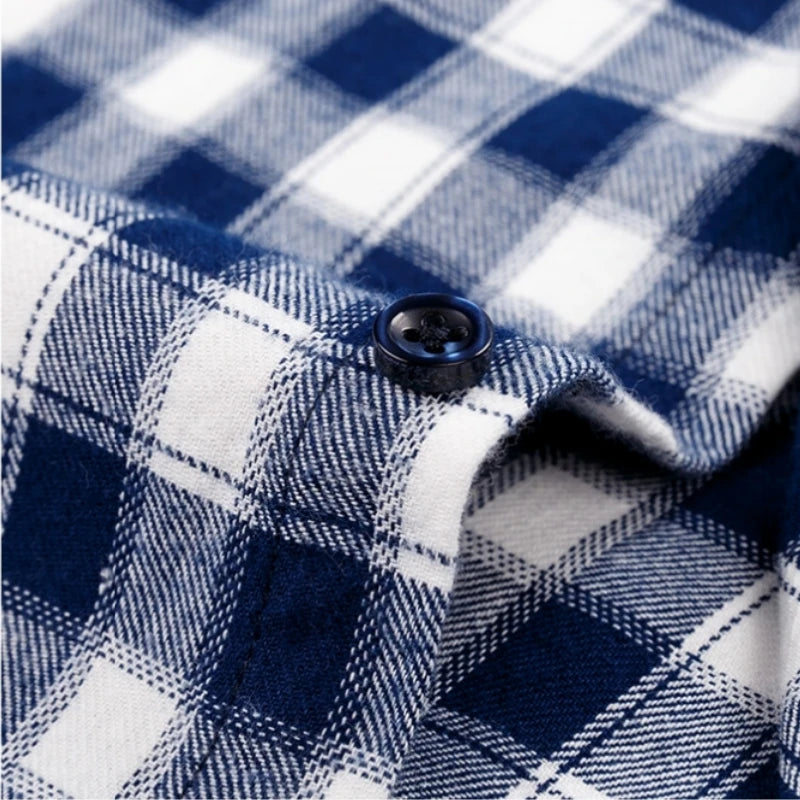 Classic Retro Plaid Flannel Shirt Long Sleeve 100% Cotton Fashion Casual Soft Spring Autumn Winter Standard Pocket Men's Shirt