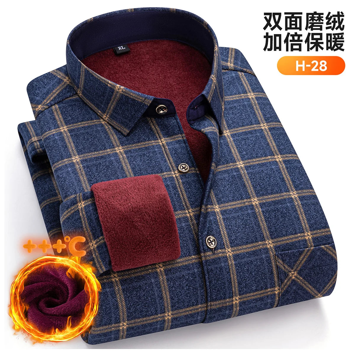 Plus Size 8XL 7XL 6XL Men's Thickene Shirt Long Sleeve Fleece Warm Winter Autumn Casual Soft Print Daily Thermal Male Clothing
