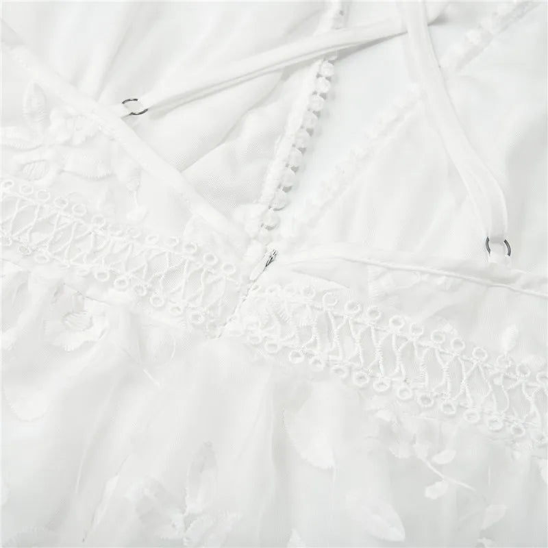 New Women Party Lace Flower Backless Mini Dress Summer Sexy Sling Spaghetti straps Deep V Neck Wedding Club Vestidos