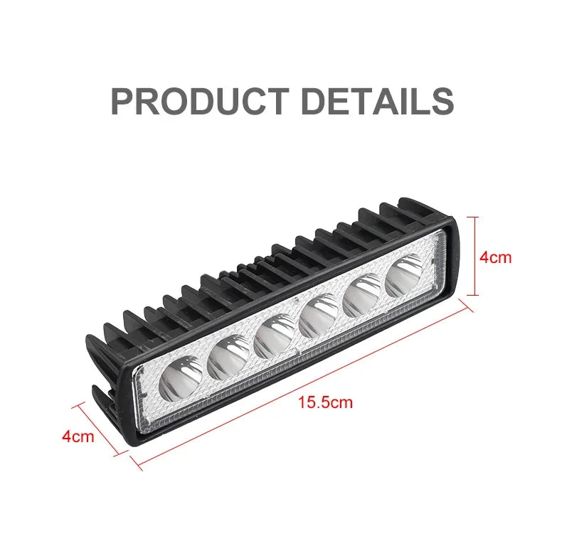 18w 6 LED Car Work Light High Bright Spotlight Universal Offroad Automobile Truck Driving Fog Headlights DRL Driving Lamp 12V
