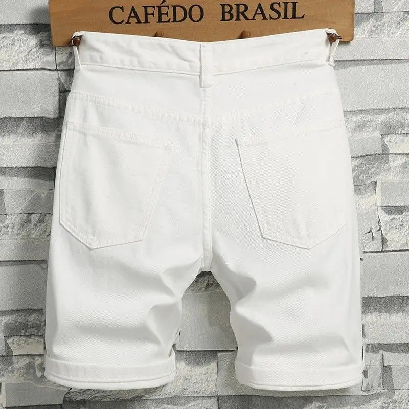 Men's Denim Shorts 2025 Summer Y2k Streetwear Ripped Casual Denim Knee Length Solid Jeans Shorts White New Classic Jeans Shorts
