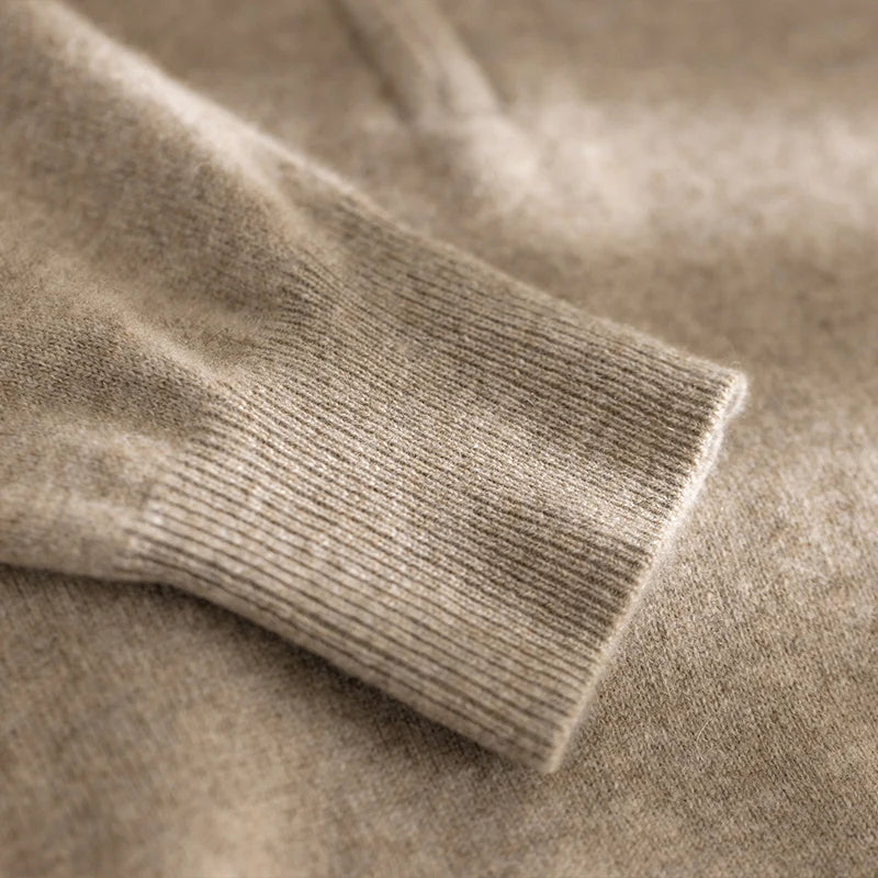 Class A 100% Pure Cashmere Men's Sweater Autumn Winter Semi Open Collar Zipper Pullover Sweater, Casual Business Men's Clothing