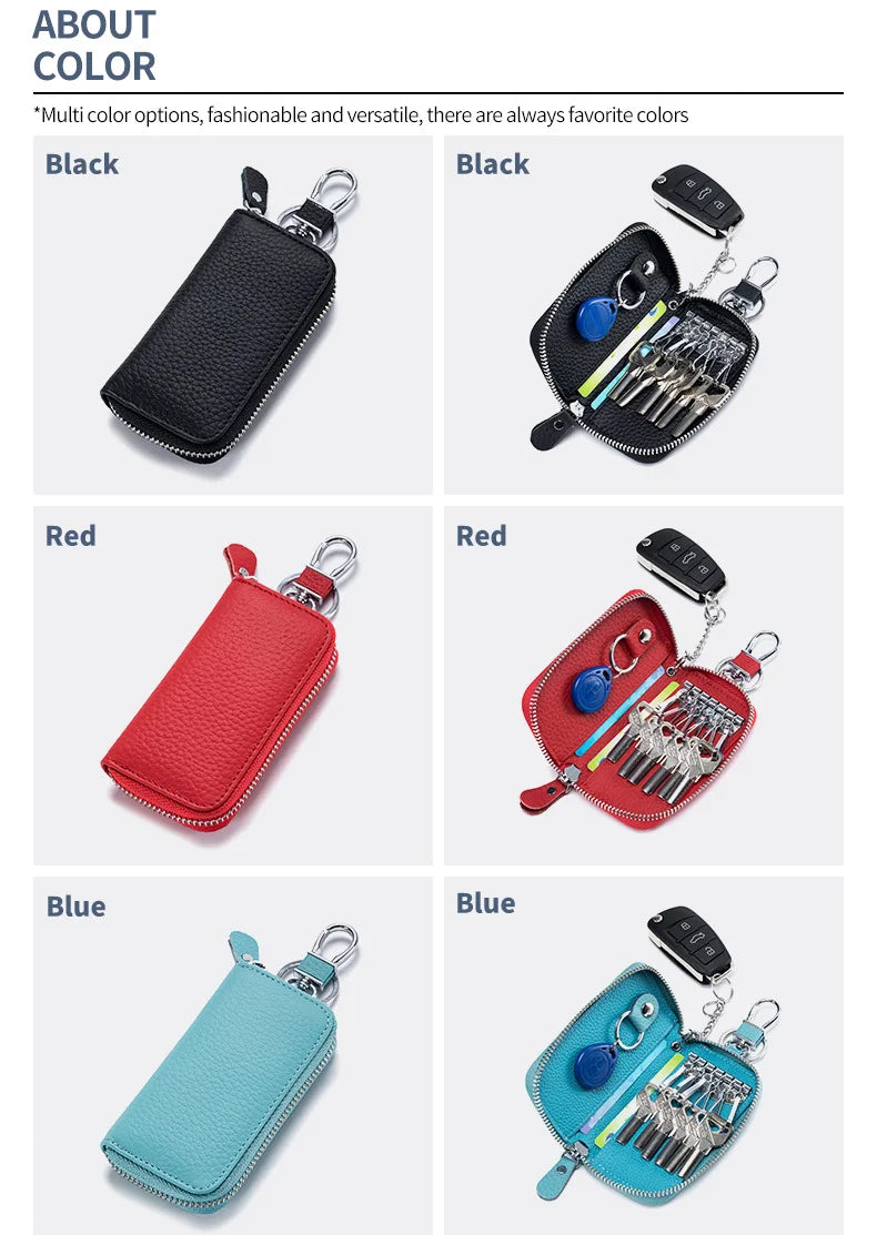 Key Case Multifunctional Zipper Men's Household Key Case Universal Car Keybag Women Leather Organizer Keychain Wallet 10 Color