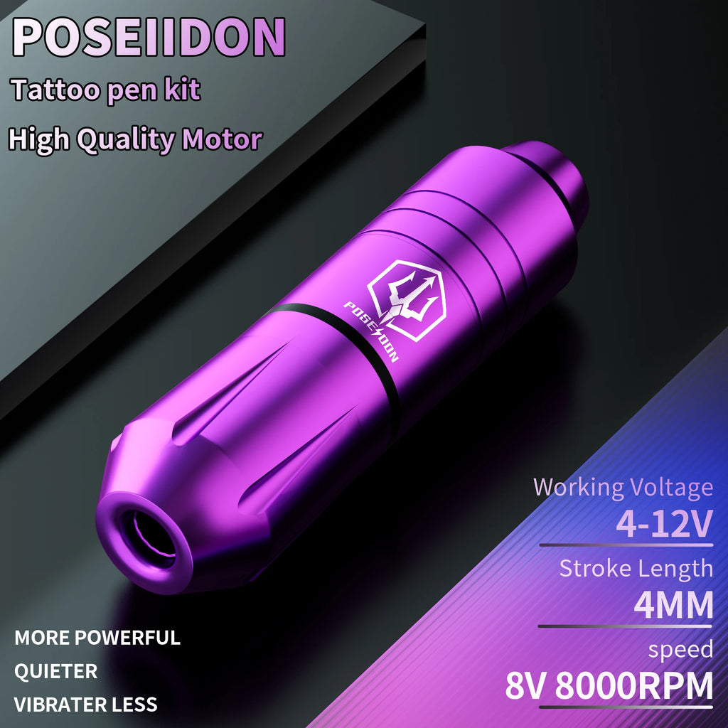 POSEIDON Tattoo Kit 20 V6 Tattoo Needles Tattoo Pen Kit For Permanent Makeup Tattoo Machine Kit Purple Wireless Tattoo Gun Kit