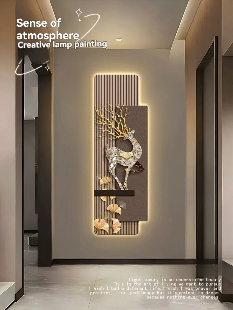 Light Luxury Entrance, Led Lights Decorative Paintings Home Decor Attracting Wealth Reindeer Living Room Corridor Mural Lights