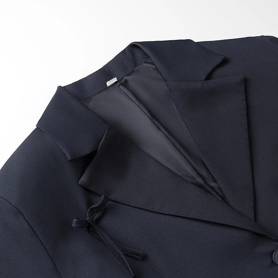 Women's Solid Color Oversized Blazer Bow Detail Lapel Collar Button Casual Jacket Stylish Elegant Office Lady Streetwear Coat
