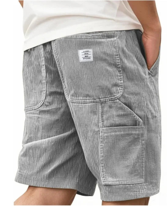Summer Casual Corduroy Loose Elastic Waist Multi-Pocket Leisure Short Pants Men's Workwear Shorts Retro Style Male Trousers
