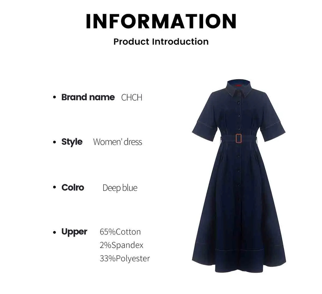 Women's Denim Long Dress 2025 Autumn New Texture navy blue Women's Business Long Dress