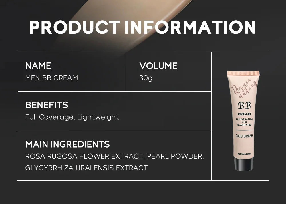 Men’s BB Cream – Full Coverage, Waterproof,Long-Lasting, Natural Matte Finish,Certified, Skin-Friendly, Quick Base for All Looks