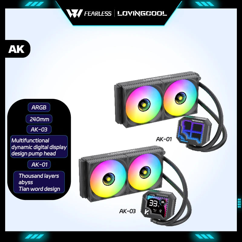 LOVINGCOOL AK-01 AK-03 240mm liquid cooler dynamic digital display screen ARGB PWM integrated water-cooled infinity mirror
