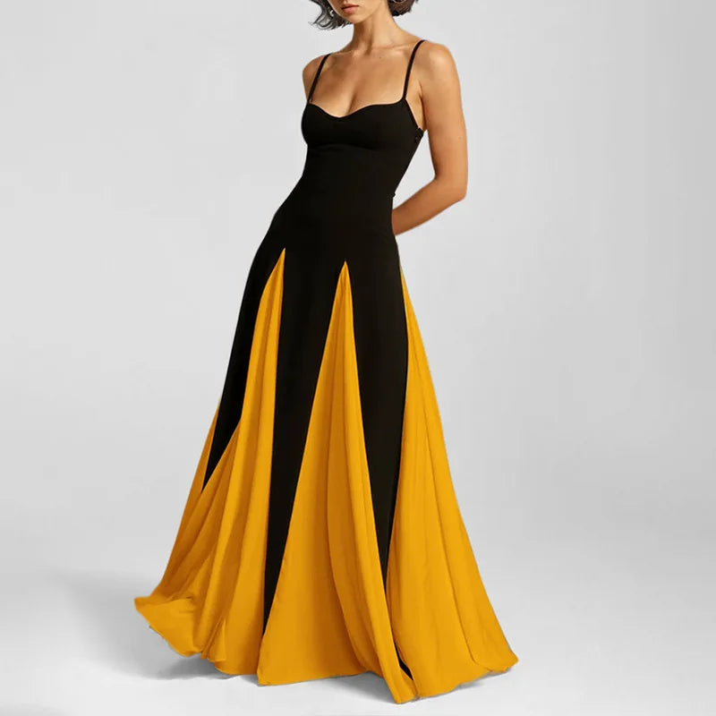 Summer U-neck Casual Female Vintage Elegant Spaghetti Strap Dress Women Elegant Solid Sleeveless A-line Midi Women's Dresses
