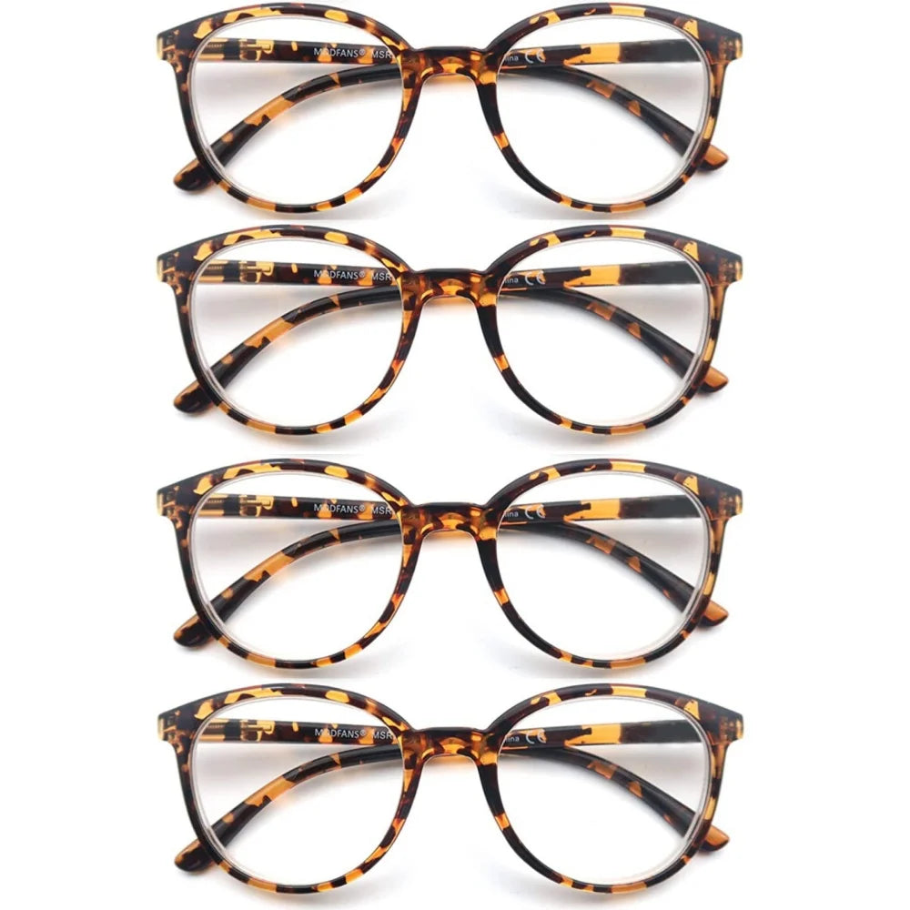 Round Reading Glasses Women Readers Eyeglasses Classic Frame Flexble Plastic Spring Hinge Lightweight Wear with Diopter +1.0~4.0