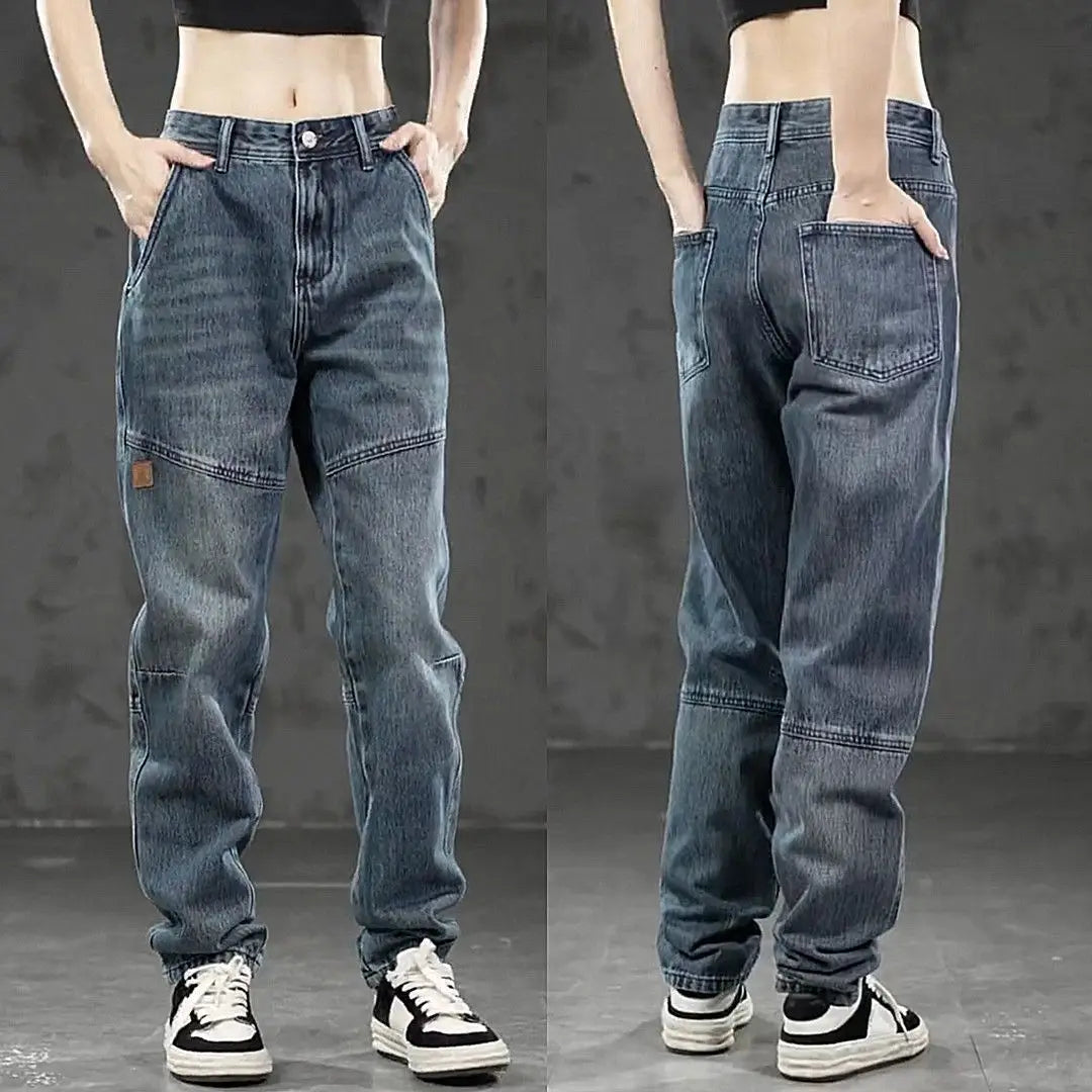 High-end Luxury Man Clothes 2026 New Men's Splicing Trend Stretch Straight Jeans Loose Harlan Low Rise Pants Casual Trousers