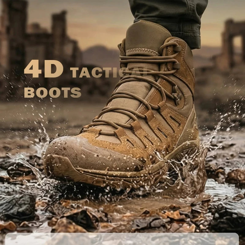 Men's Motorcycle Boots Waterproof  All Terrain Anti-slip Hiking Trekking Desert Combat 1000d Oxford Cloth Genuine Leather Boot