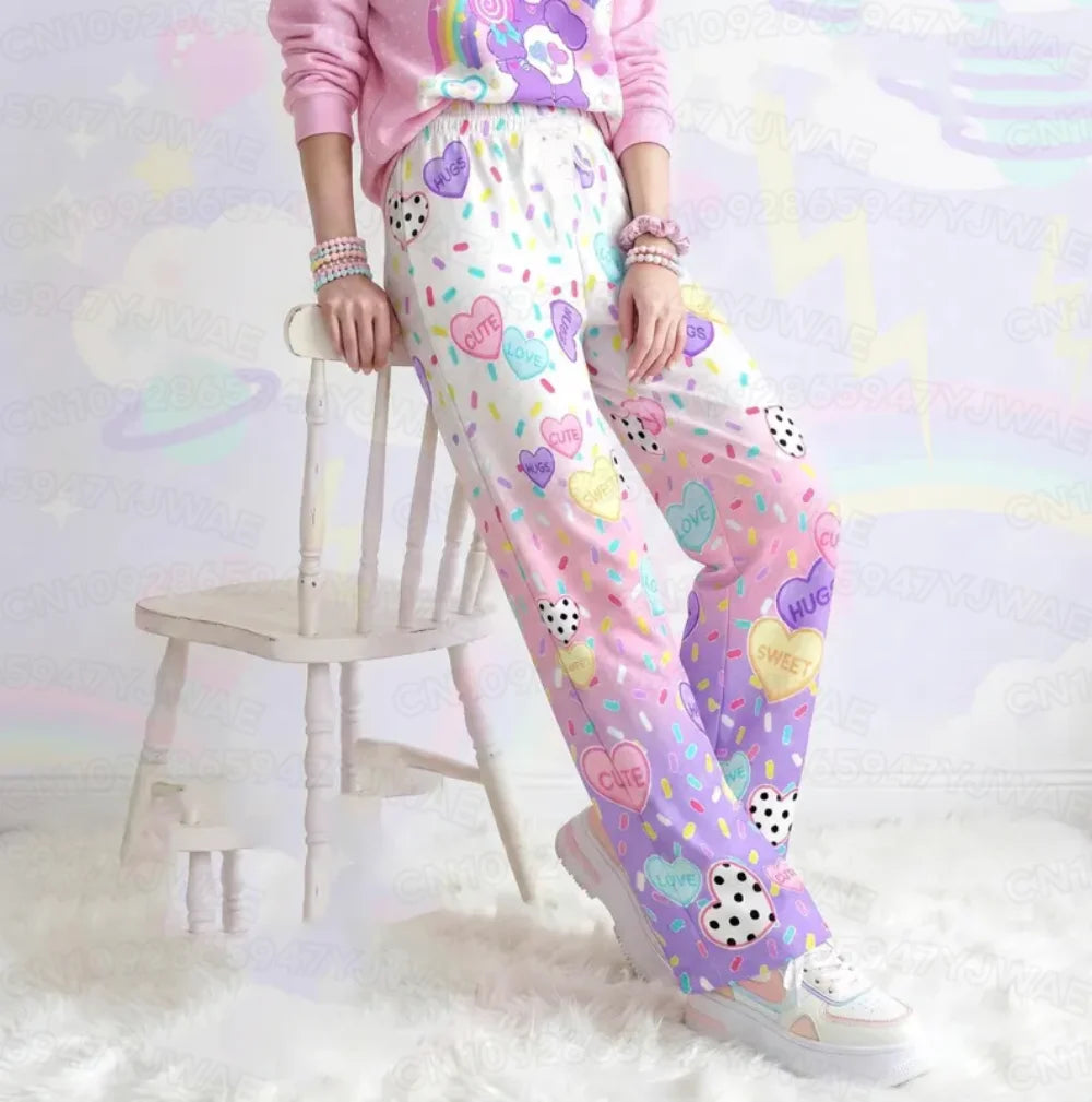 Spring and Autumn Women's Men's Gothic Hip Hop Yami Kawaii Y2K Print Street Style Casual Long Pants