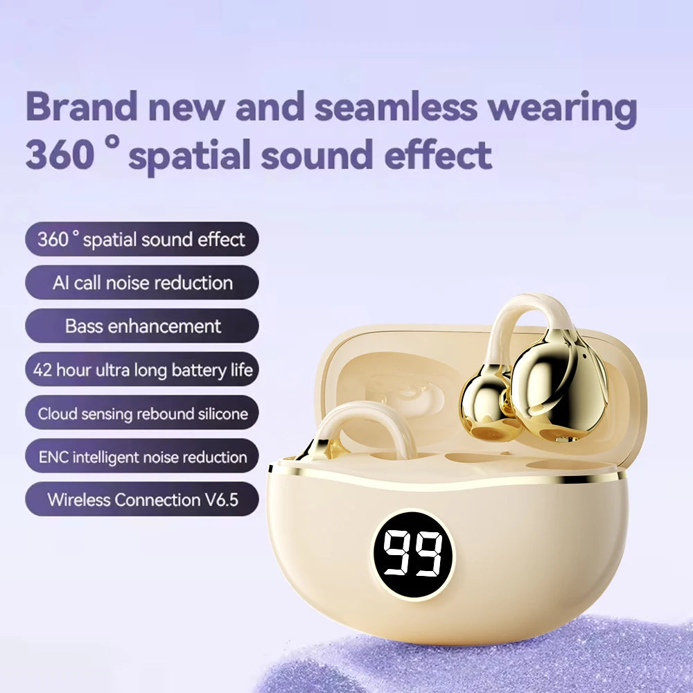OWS Wireless Headphones Fone Bluetooth Headset With Mic Handsfree Noise Canceling Earphones Clip Ear Music Sports Gaming Earplug