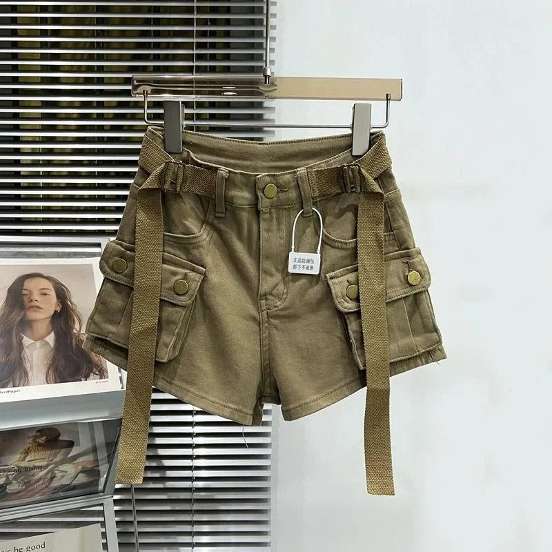 Large Pocket Denim Shorts Women Stretch Slim Fit High Waist Sexy Butt Lifting Hot Pants Summer Fashion Babes Casual Y2k Clothes