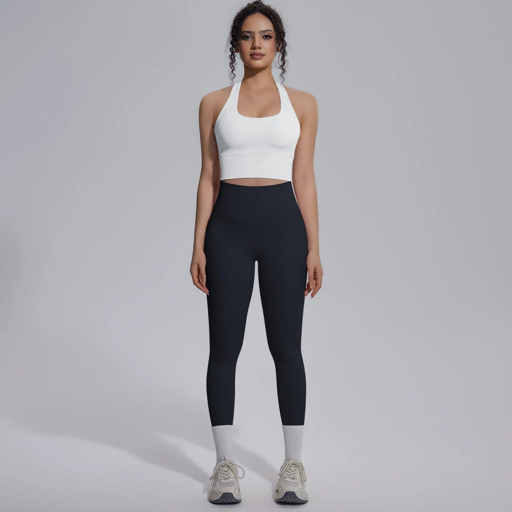 Rooftrellen New Women's Two-piece Set Fitness Sports Solid Color Yoga Set Summer Quick Drying Legging Pants Gather I-shaped Vest