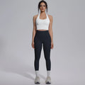Rooftrellen New Women's Two-piece Set Fitness Sports Solid Color Yoga Set Summer Quick Drying Legging Pants Gather I-shaped Vest
