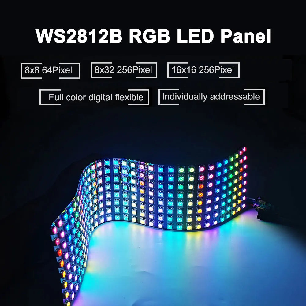 1~10Pcs WS2812B RGB LED Digital Flexible Panel WS2812 Individually Addressable Module Matrix Screen Light Strip 64 256 Pixels 5V