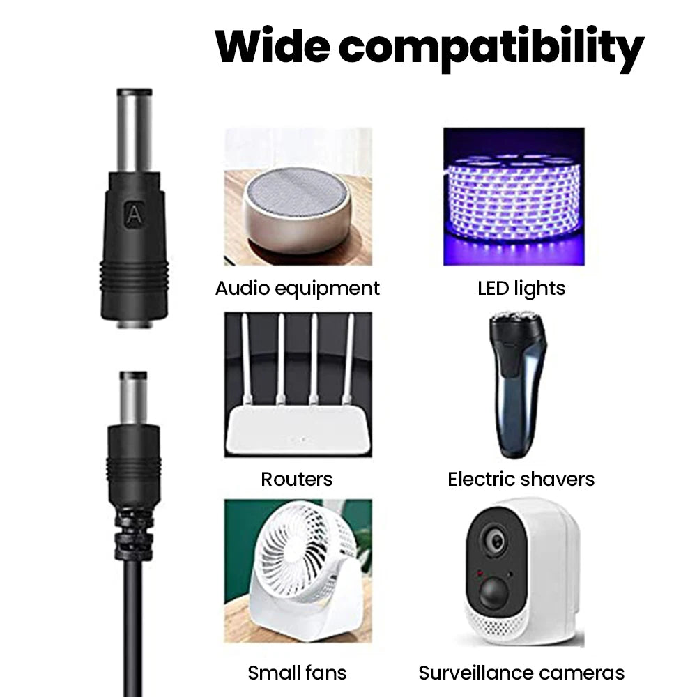 5 in 1 USB to 5V DC Power Cable 5.5 * 2.5mm Jack Charging Cord with 5 Selectable Connector Universal Power Cable for TV Box