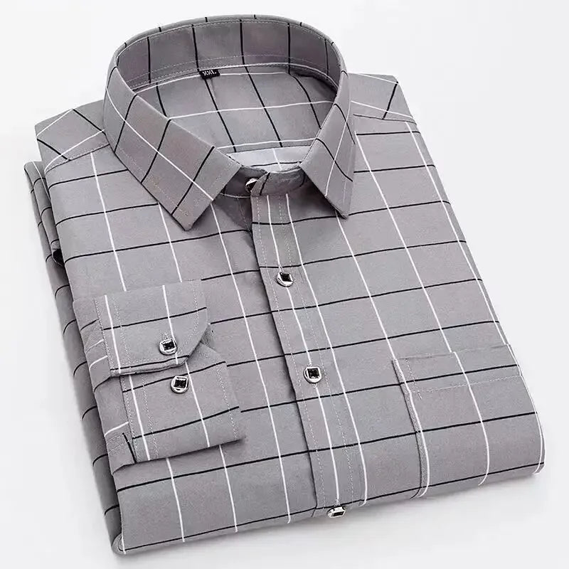 Stylish Men's Striped Shirt Printed Casual Business Dress Shirts Long Sleeve All-Match Slim Fit Fashion Korean Streetwear Shirts