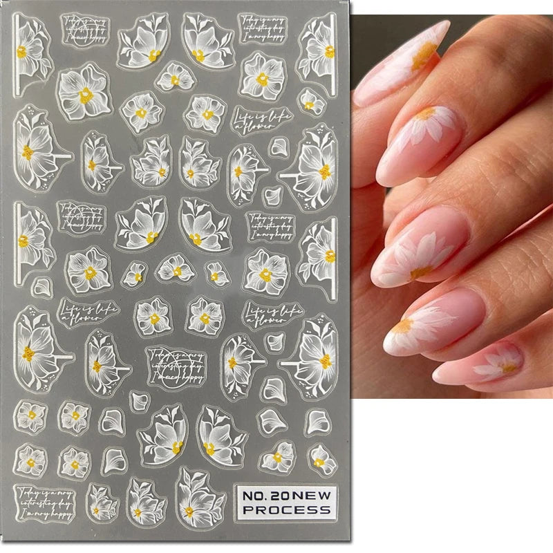 3d Nail Art Ultrathin Decals Blue Pink Blossom Florals Flowers Leaves Nail Stickers Decoration For Nail Tips Beauty