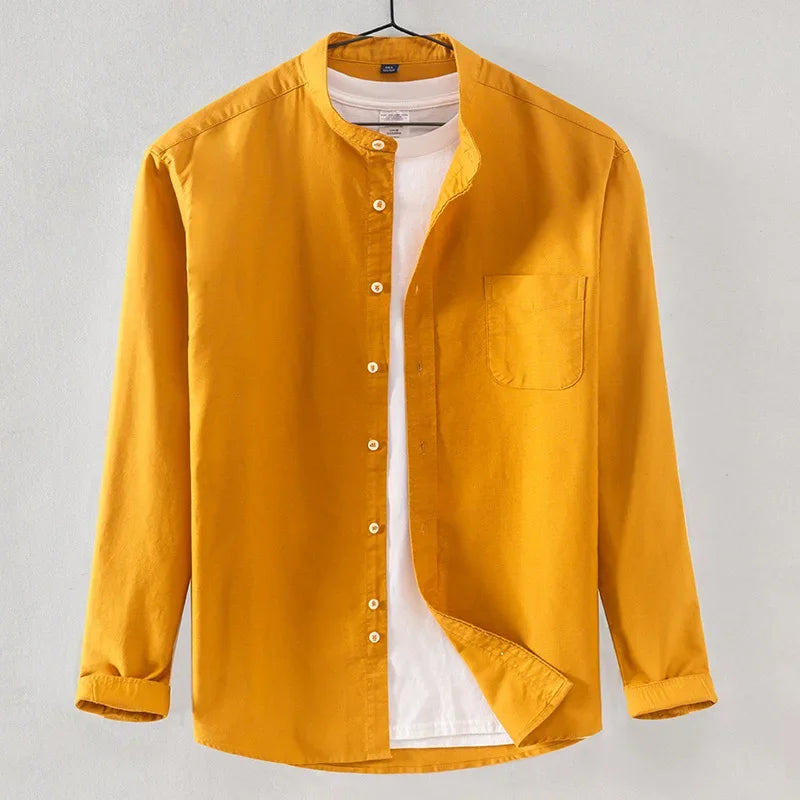 2027 Cotton Stand-up Neck Oxford Spinning Anti-wrinkle Casual  Spring  Autumn New Men's Shirt Jackets  Long Sleeve Shirt Men's