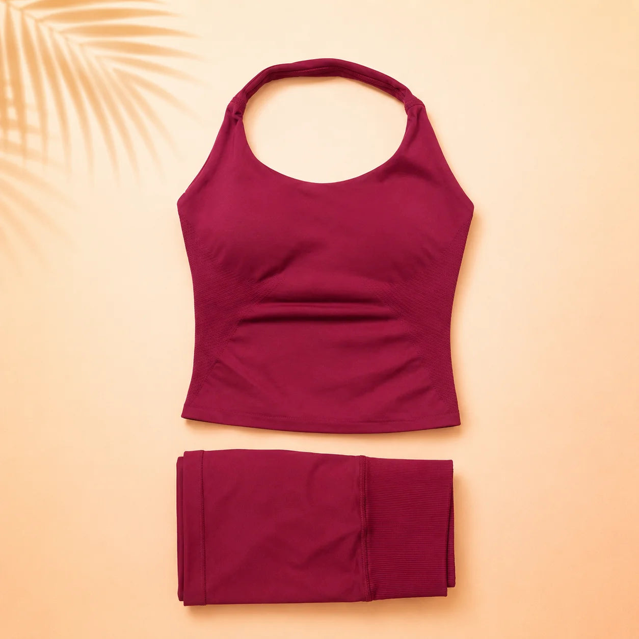 2DF-LOgo Women Halter 2Pcs Yoga Outfit PaddedCrop Tank High Waist Peach Butt ShortsSeamless Gym Pilates Sportswear