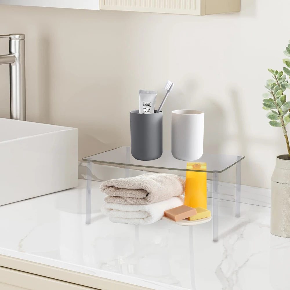 Clear Acrylic Cabinet Organizer Shelf Stand Desk Shelf Organizer Kitchen Counter Spice Rack Storage Display Tabletop