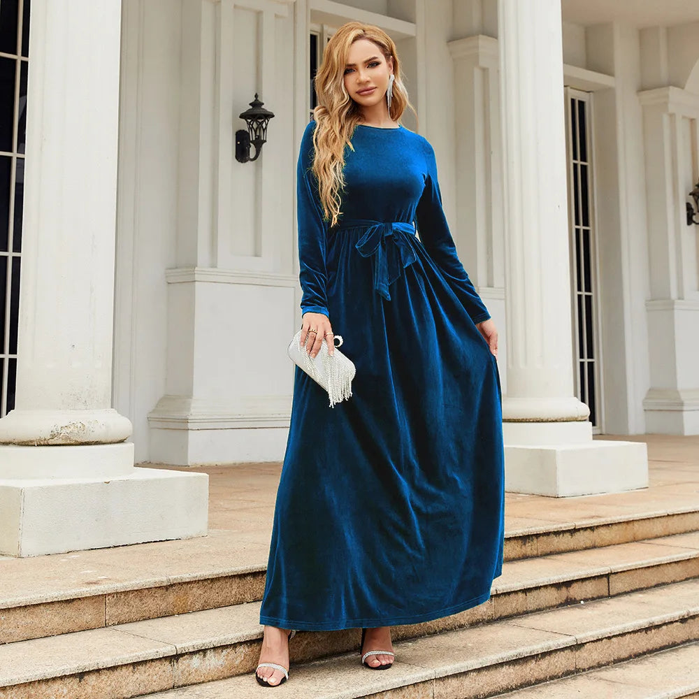 Spring 2025 Elegant Red Long Dress Velvet Solid Color Premium Formal Evening Vestidos Festa Luxo Rojo Maxi Dresses For Women