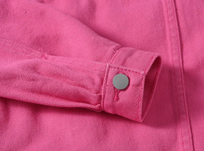Pink Denim Jacket Women's Spring Autumn Single-breasted Lapel Coat Fashion Green Black Red Blue Outerwear Female Jean Overcoat