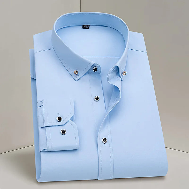 Hot Sale Men's Dress Shirts Formal Long Sleeve Business Social Camisa Contrast With Diamond Anti-wrinkle Button Down Men Clothes