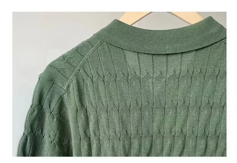 Trendy Polo Shirt for Men Summer Solid Color Top Versatile Knit Style Korean Short Sleeves Casual Fashion T-shirt