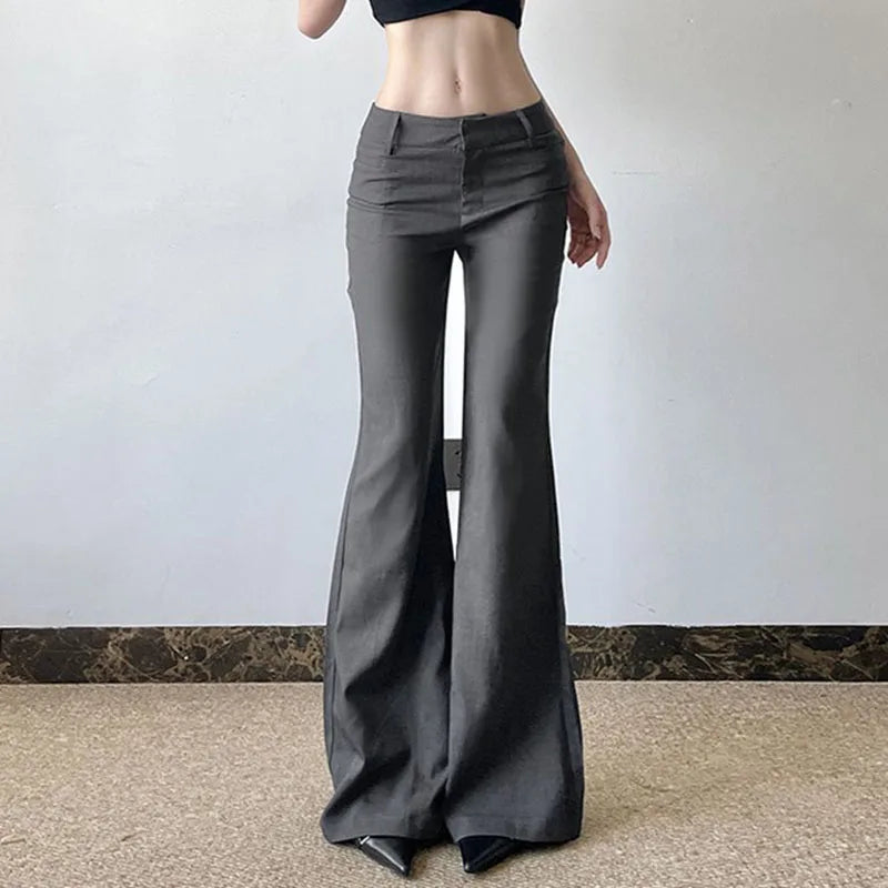 American Low Waist Bell Bottoms Y2K Fashion Streetwear Slim Wide Leg Pants Spring New Simple Basic Solid Ladies Suit Trousers