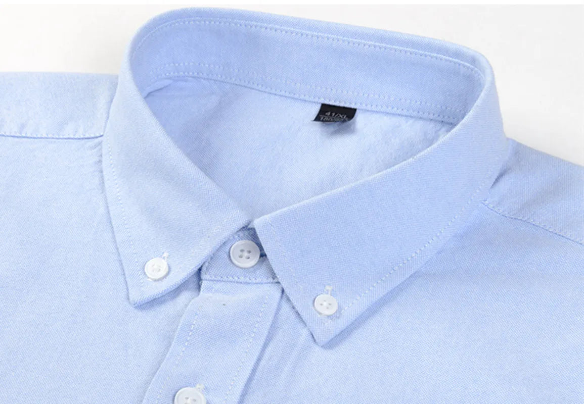 Newly Design Shirts For Men Spring Fall Long Sleeve Solid Color Oxford 100% Cotton Smart Casual Business Stripe Plaid White 5XL