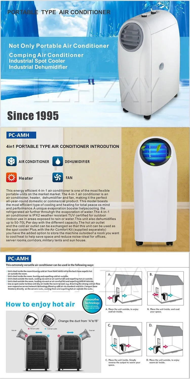 12000BTU Portable Air Cooler, Dual-Pipe Portable Air Conditioner, for Home and Office Use (Cooling, Heating, Dehumidification)