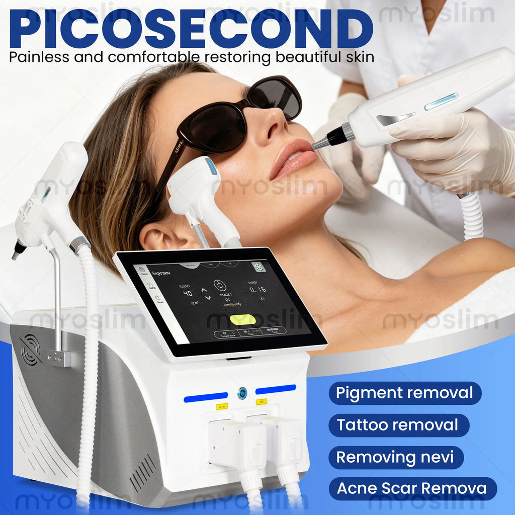 Myoslim 2In1 FAC 10Bars Diode 808 Lase Hair Removal Machin Picosecond Tattoo Removal Machine 4Wavelength Skin Rejuvenation