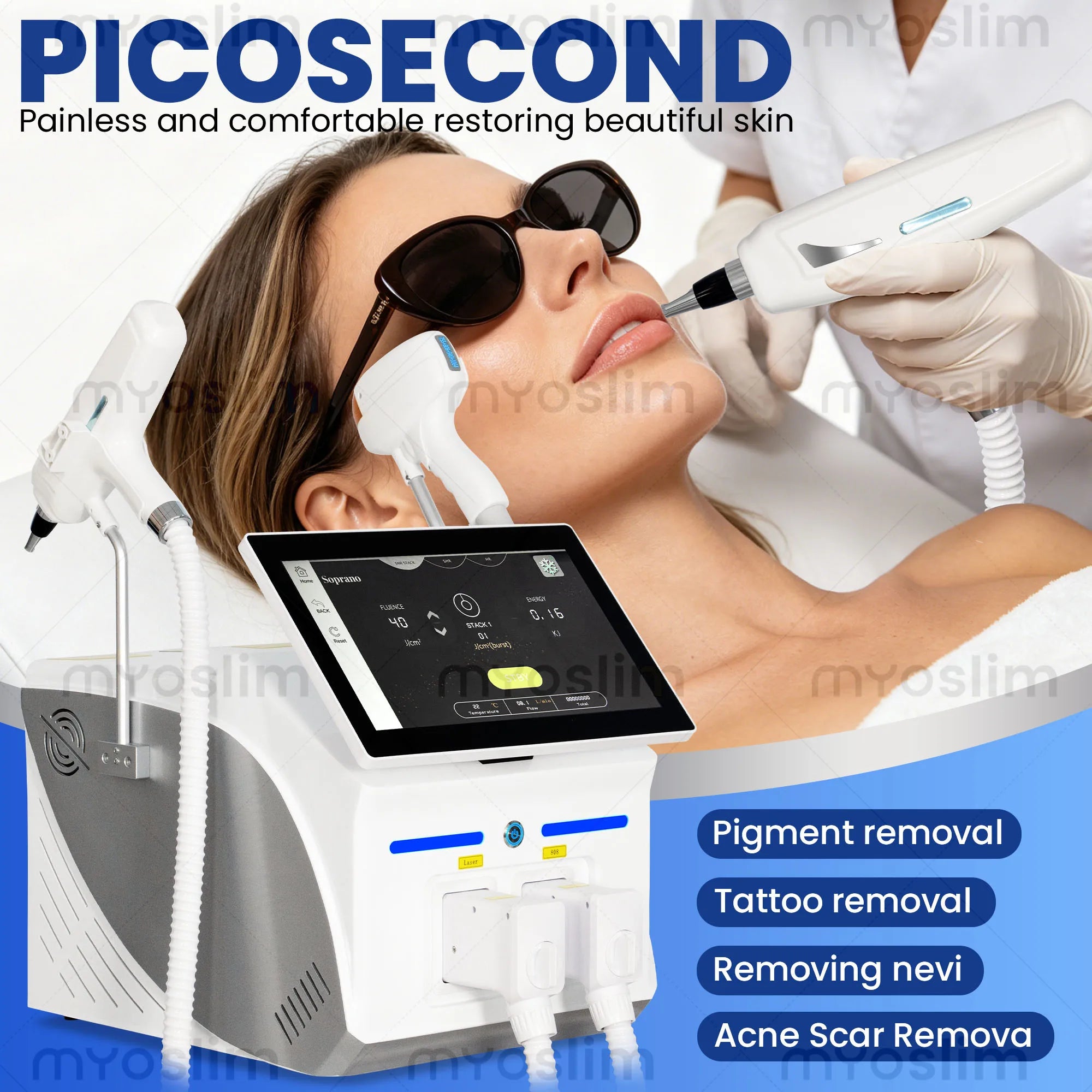 Myoslim 2In1 FAC 10Bars Diode 808 Lase Hair Removal Machin Picosecond Tattoo Removal Machine 4Wavelength Skin Rejuvenation
