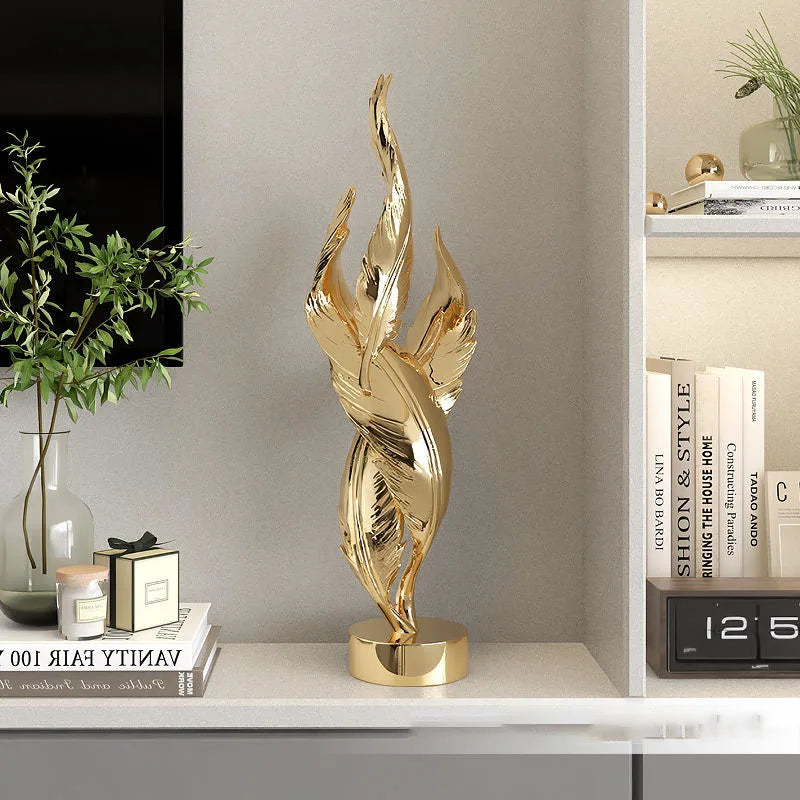 Modern Light Luxury Feather Resin Ornaments Home Living Room Wine Cabinet Figurines Decoration Store Hotel Pub Furnishing Crafts