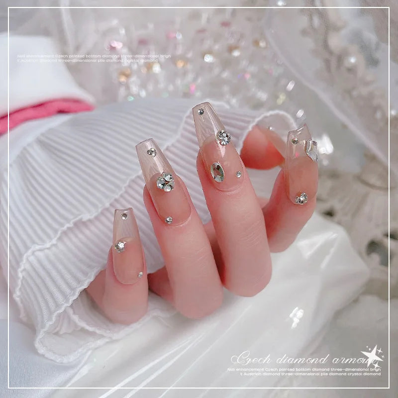 YYM 1440PCS Glitter AB Clear Nail Rhinestones Pointed Bottom Round Glass Crystal Nail Diamond Gems Nail Art Decor Accessories
