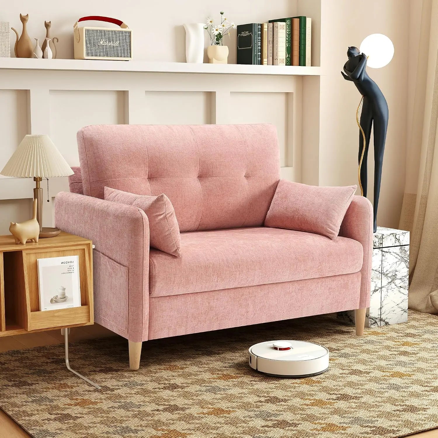 47" Chenille Loveseat with Pillow & Removable Cover for Small Space Bedroom Apartment Dorm Office, Customized