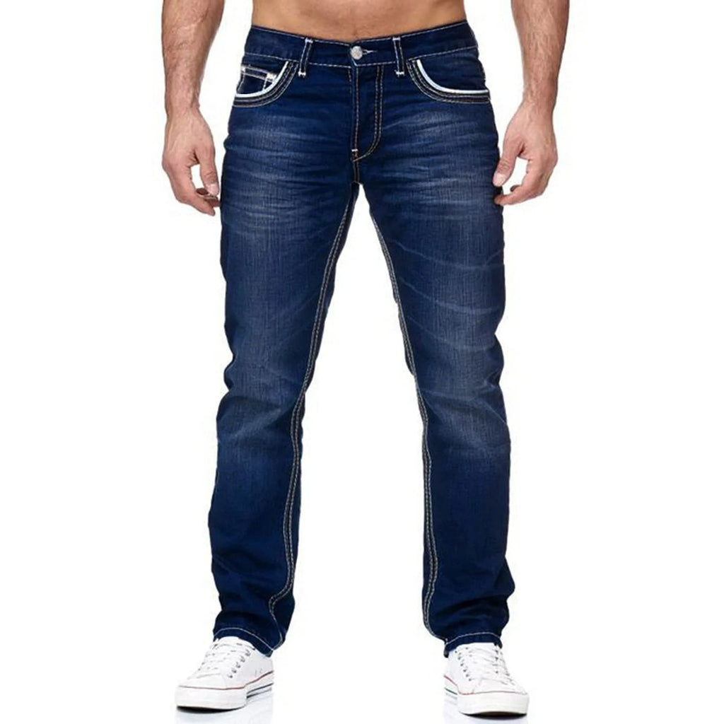 Kakan - High-quality Men's Personalized Double-line Jeans, New Dark Blue, Light Blue, Black Jeans K05-8878 In Spring and Autumn