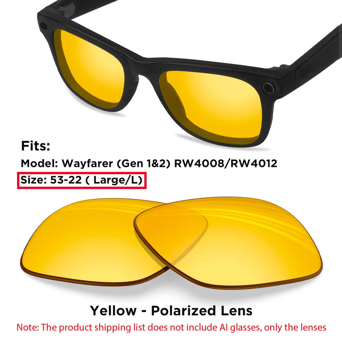 Photochromic & Polarized Replacement Lenses For Ray-Ban Meta Wayfarer RW4006 / RW4008 / RW4012 Gen1/2 AI Smart Glasses Lens
