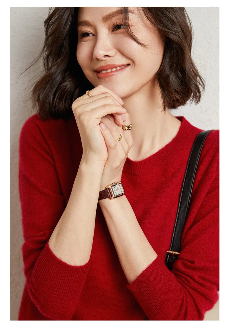 100%Merino Pure Wool Pullover Sweater For AutumnWinter Women's Round Neck Warm High-Quality Solid Color Basic Knitted Jumper Top