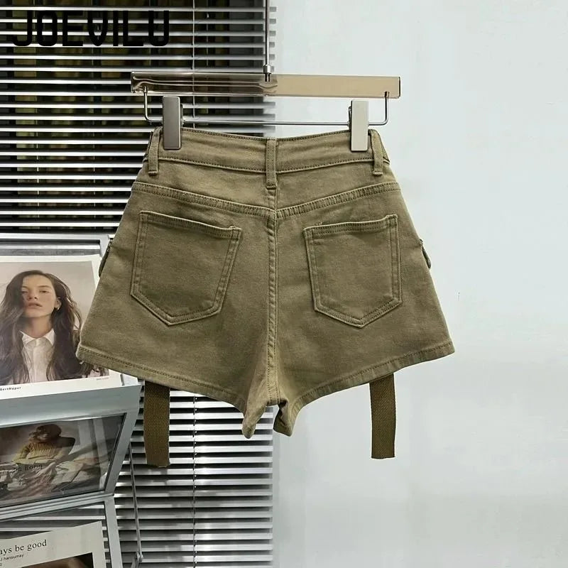 Large Pocket Denim Shorts Women Stretch Slim Fit High Waist Sexy Butt Lifting Hot Pants Summer Fashion Babes Casual Y2k Clothes