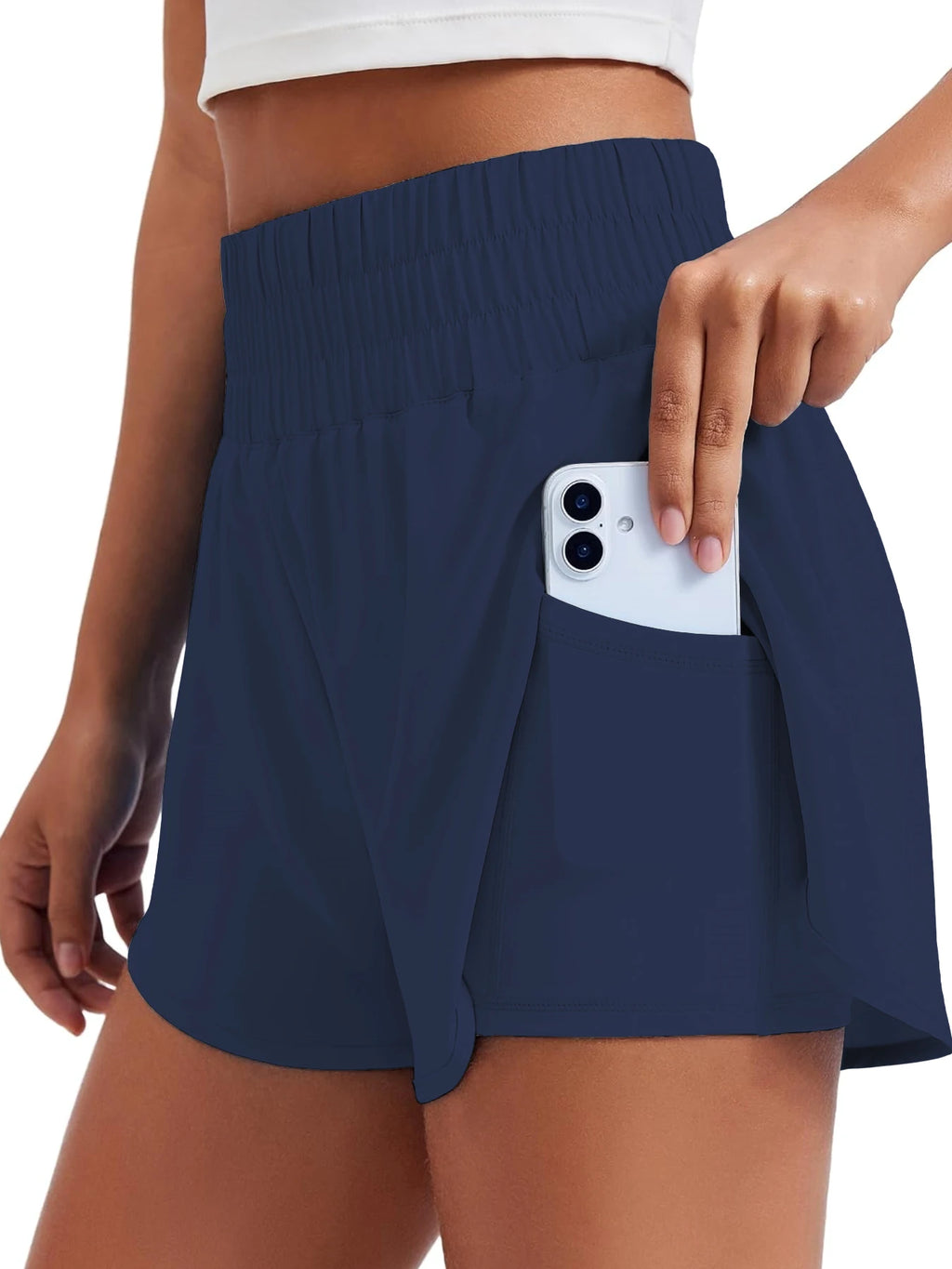 Women's High-Waisted Yoga and Running Fake Two-Piece Shorts with Anti-Exposure Design, Slimming Effect for Gym Use